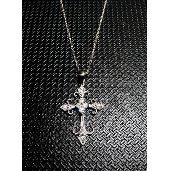 Solid 14k White Gold Genuine Diamonds Filigree Cross Necklace 18" New WOT - Picture 8 of 12